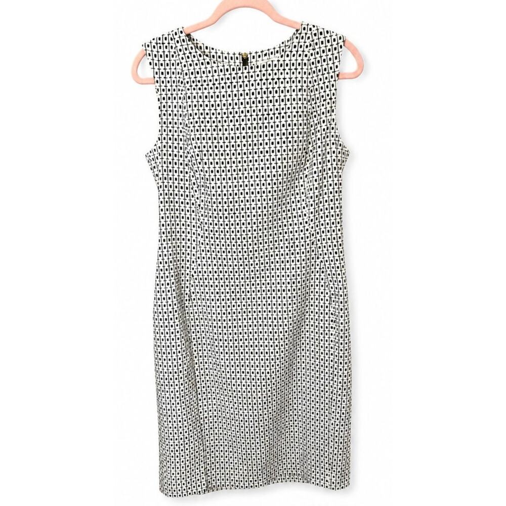 Calvin Klein Black White Geometric Knee length Sheath Dress Size 16 Sleeveless